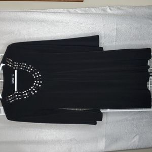 Black Long Sleeve Mini Dress with Embellished Neckline Woman's Size Small